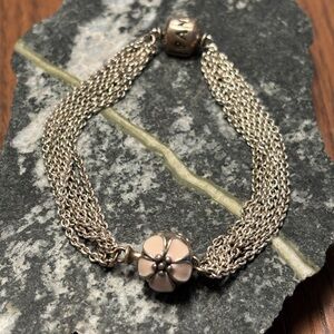 Authentic & Retired Pandora Moments Silver Multi Chain Bracelet w/ClaspCharm 925